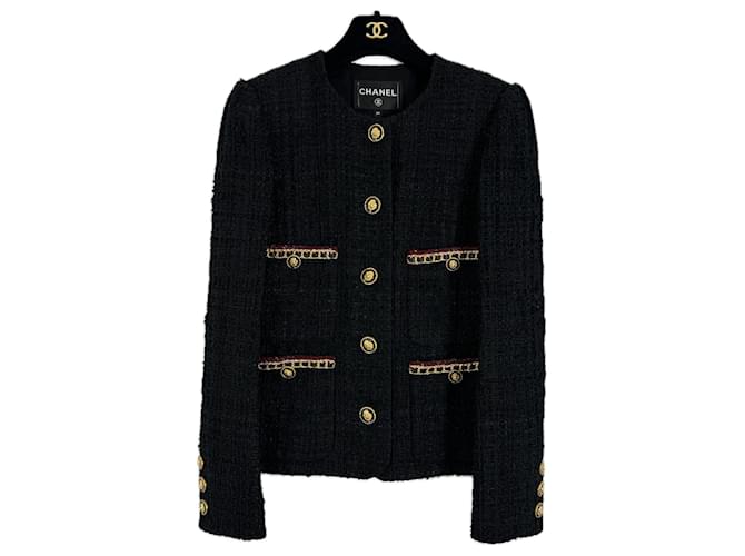 Chanel Nueva chaqueta icónica de tweed negro  ref.1370081