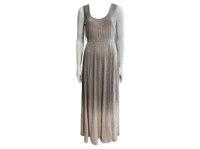 Jenny Packham Vestido de chiffon ombre com bordado de pérolas Rosa