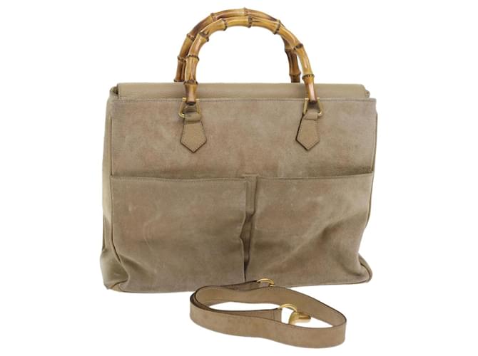 GUCCI Bamboo Shoulder Bag Suede 2way Beige 002 123 0322 Auth 59066  ref.1370093