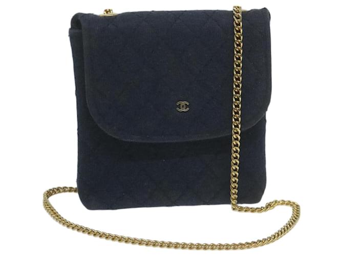 Bolso de hombro con cadena CHANEL Lona Azul marino CC Auth 65412 Lienzo  ref.1370095