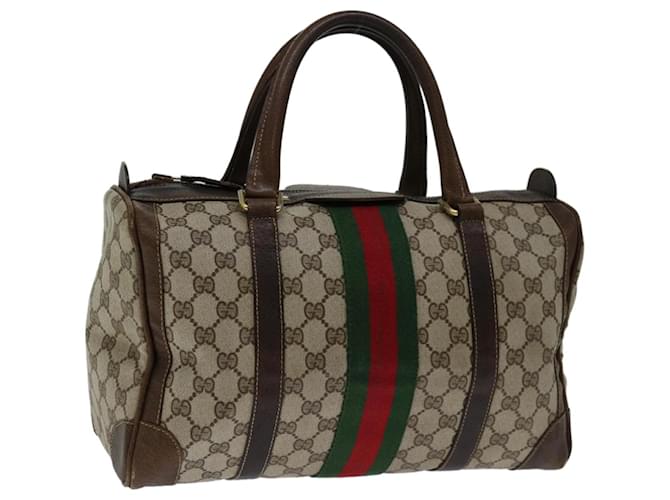 Bolsa de mão GUCCI GG Supreme Web Sherry Line PVC Bege Vermelho Verde Auth 67336  ref.1370106