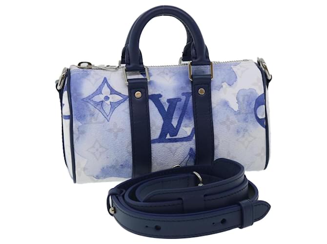 LOUIS VUITTON monogram water KeepallXS Hand Bag 2way Blue M45761 LV Auth 67496S Cloth  ref.1370134