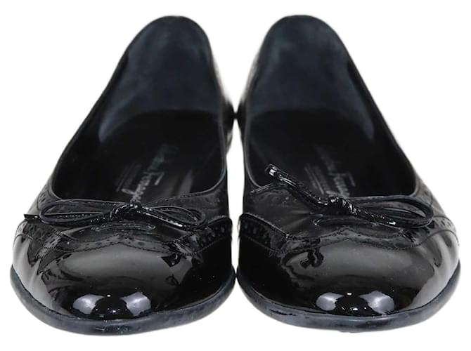 Salvatore Ferragamo Black Bow Ballet Flats Leather  ref.1370341