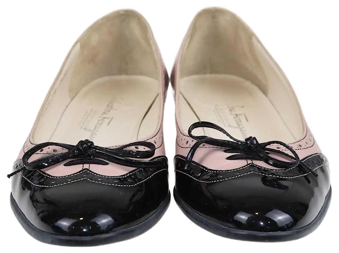 Salvatore Ferragamo Pink/Black Bow Ballet Flats Leather  ref.1370344