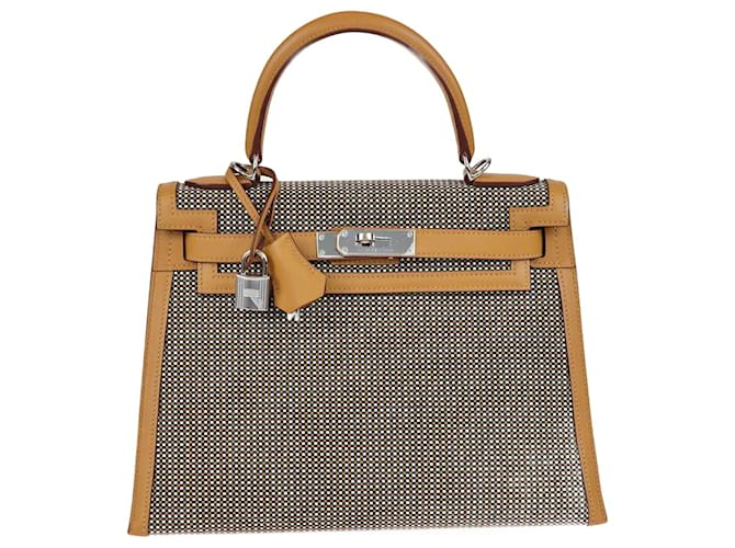 Hermès Hermes Toile Quadrille e Swift Palladium Hardware Kelly Sellier 28 Pelle  ref.1370382