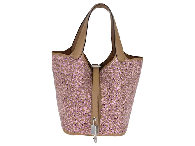 Hermès Hermes Chai/Rose Swift Lucky Daisy Picotin 18 Lock Bag Leather  ref.1370400