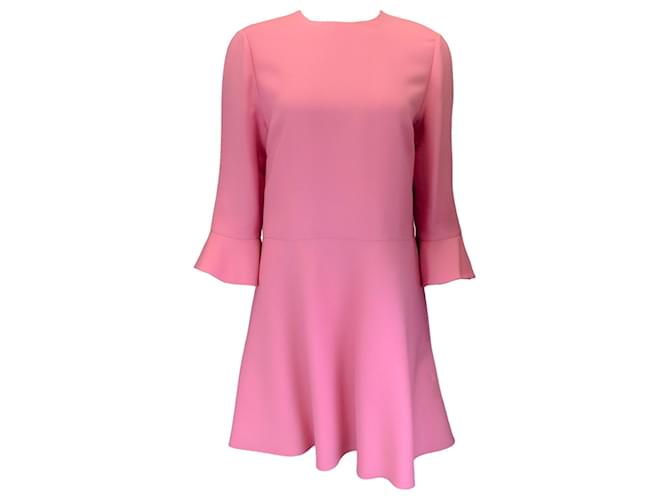 Autre Marque Valentino – Langärmliges Kleid aus Woll- und Seidenkrepp in Rosa Pink Wolle  ref.1370807