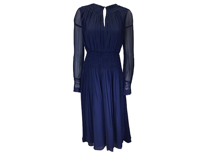 Autre Marque Jason Wu Navy Blue Ruched Long Sleeved Silk Midi Dress  ref.1370823