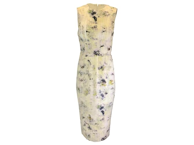 Autre Marque Jason Wu Collection Ivory Multi Printed Pleated Sleeveless Midi Dress Cream Polyester  ref.1370824