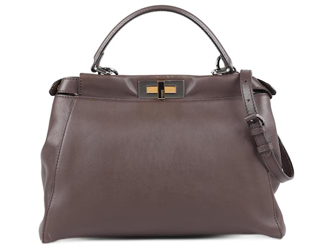 Fendi Peekaboo Regular Leather 2way Handbag in Brown 8BN226  ref.1370868