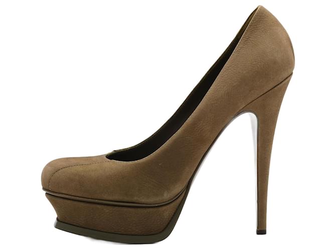 Tacones con plataforma Tribute de SAINT LAURENT en color caqui 38,5 EU Cuero  ref.1370889