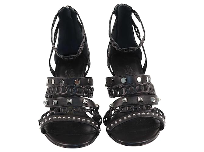 Hermès Hermes Black Chaine D'ancre Studded Heels Sandals Leather  ref.1370920