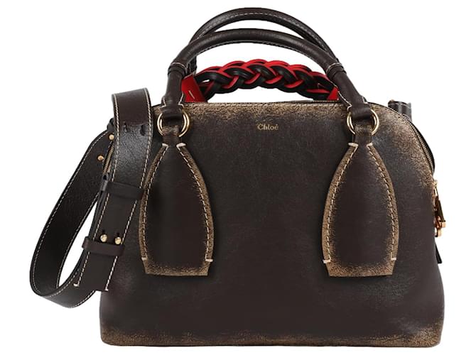 CHLOÉ Distressed Leather Daria Handle Bag with Vintage effect in Brown.  ref.1370929