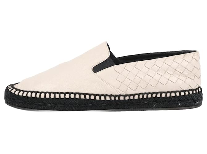 Bottega Veneta Off-White Intrecciato Leather Espadrille Flats Size 39 Beige  ref.1370938