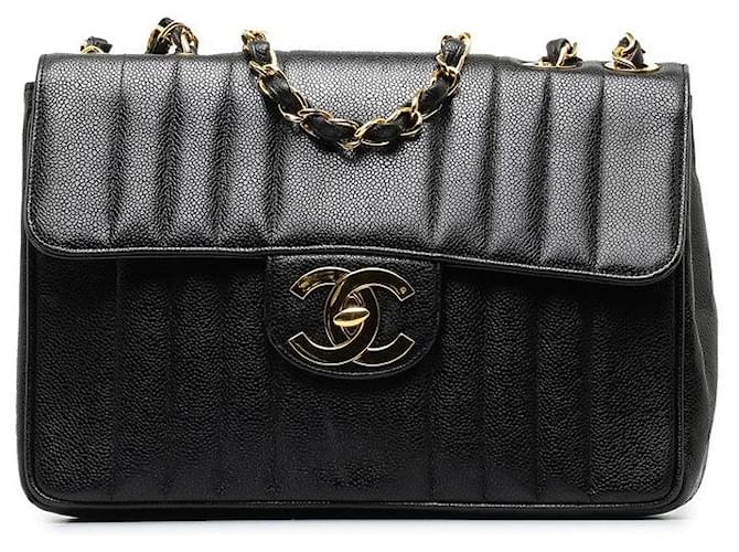 Chanel Caviar Skin Coco Mark Mademoiselle forrado Bolsa de Ombro Corrente em Muito Bom Estado Preto Couro  ref.1370999