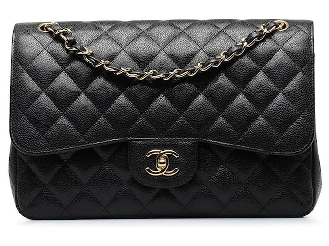 Chanel CC Caviar Jumbo Classic bolso con solapa forrado Bolso de hombro de cuero en buen estado  ref.1371006