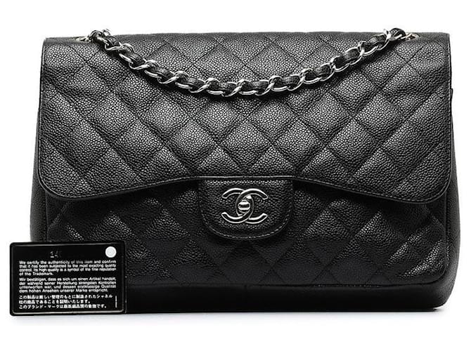 Chanel CC Caviar Jumbo Classic doublé Flap Bag Sac à bandoulière en cuir en bon état  ref.1371007