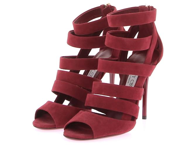 JIMMY CHOO Sandalen T.EU 38 Wildleder Rot Schweden  ref.1371011