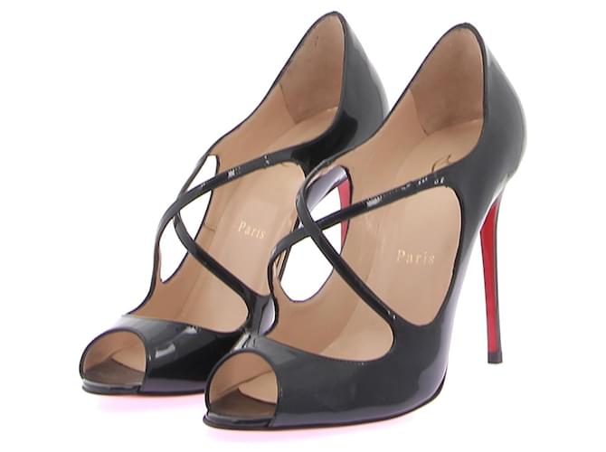 CHRISTIAN LOUBOUTIN Sandales T.EU 38 Cuir Noir  ref.1371015