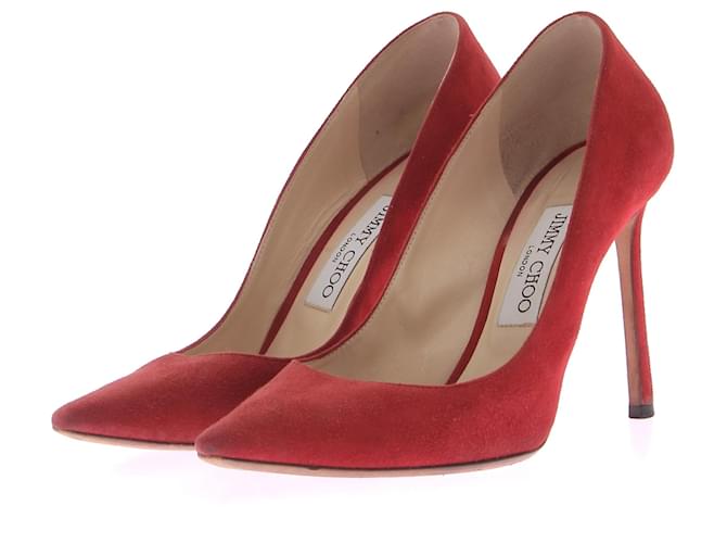 JIMMY CHOO Escarpins T.EU 38 Daim Suede Rouge  ref.1371060