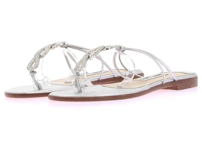 JIMMY CHOO Sandalen T.EU 37 Leder Silber  ref.1371105