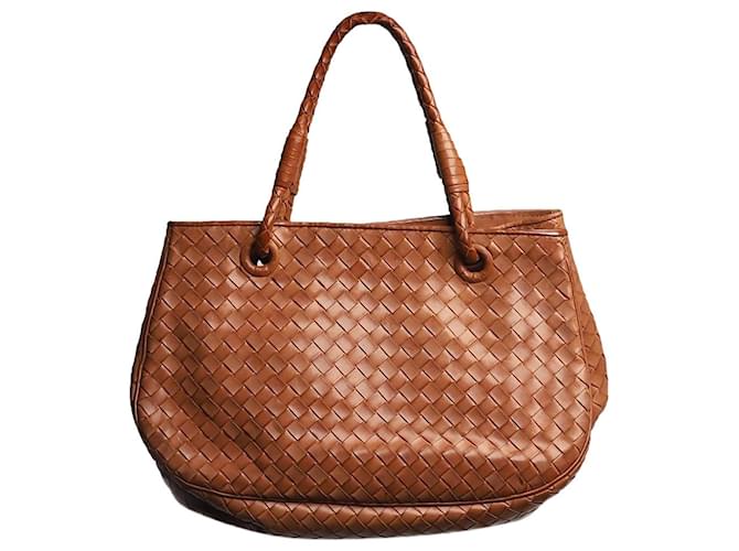 Bottega Veneta Bolso con asa superior de piel intrecciato marrón Castaño Cuero  ref.1371112