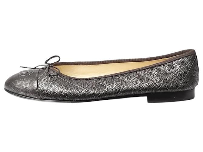 Chanel Grey caviar quilted ballet flats - size EU 38.5 Leather  ref.1371125