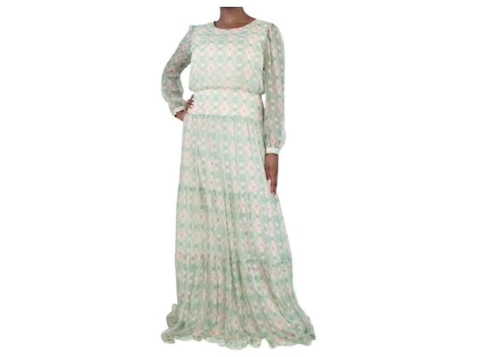 Autre Marque Green silk printed maxi dress - size UK 14  ref.1371127