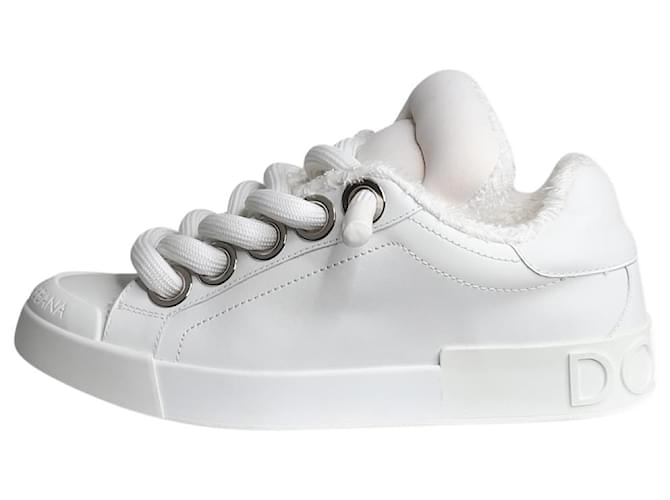 Dolce & Gabbana Weiße Leder-Sneaker mit dicker Spitze - Größe EU 40  ref.1371129