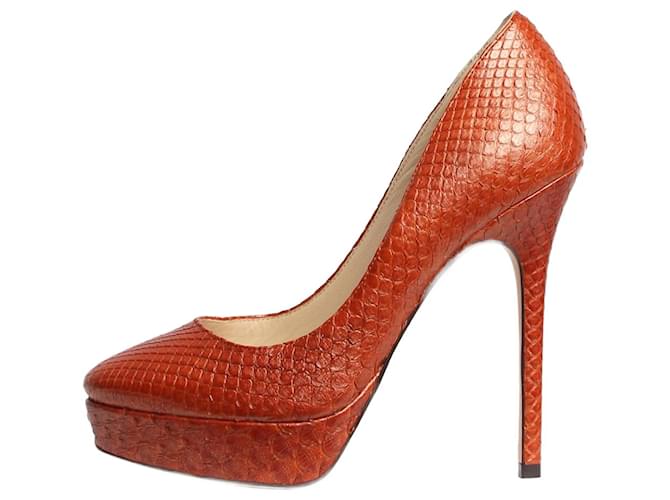 Jimmy Choo Escarpins plateforme en peau de serpent marron - taille EU 35 Cuir  ref.1371143