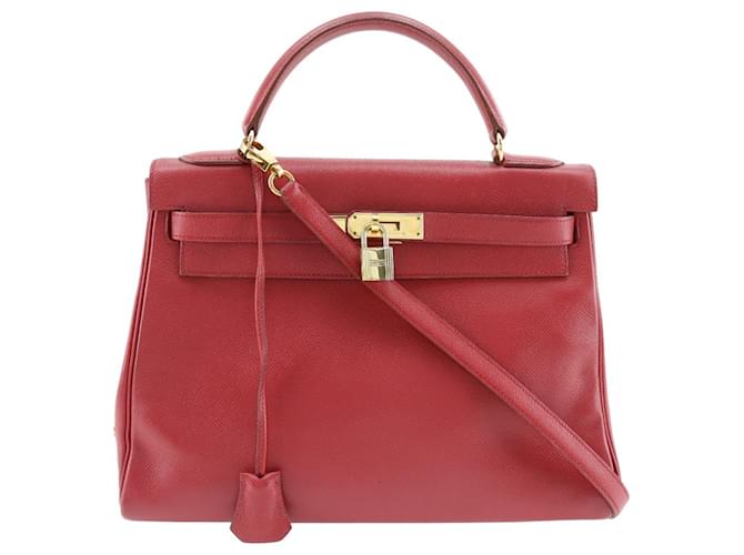 Hermès Hermes Kelly 32 Roja Cuero  ref.1371544