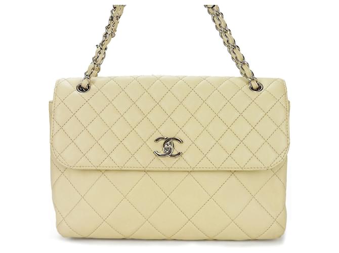 Chanel chevron Bege Couro  ref.1371844