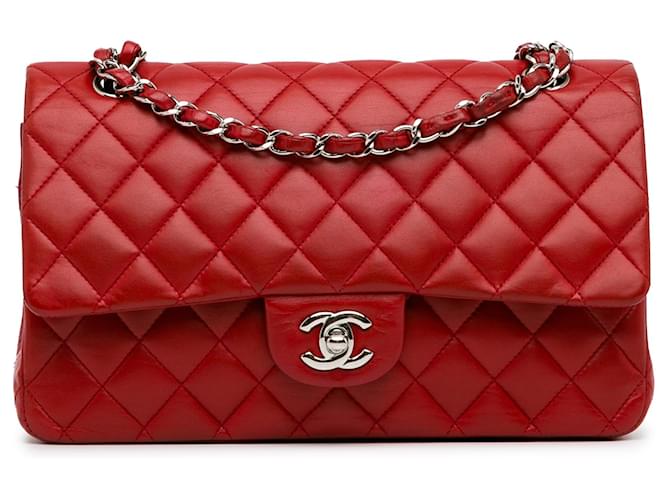 Chanel Red Medium Classic Lambskin Double Flap Leather  ref.1371867