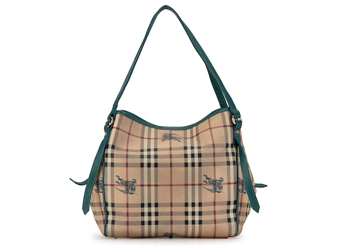 Burberry Borsa Canterbury a quadri Haymarket marrone Beige Turchese Pelle Tela Vitello simile a un vitello Panno  ref.1371872