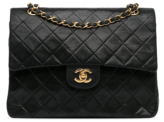 Chanel Black Medium Tall Classic Lambskin Double Flap Leather  ref.1371875