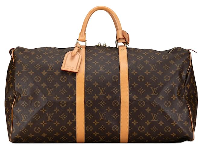 Louis Vuitton Brown Monogram Keepall 55 Leather Cloth  ref.1371902