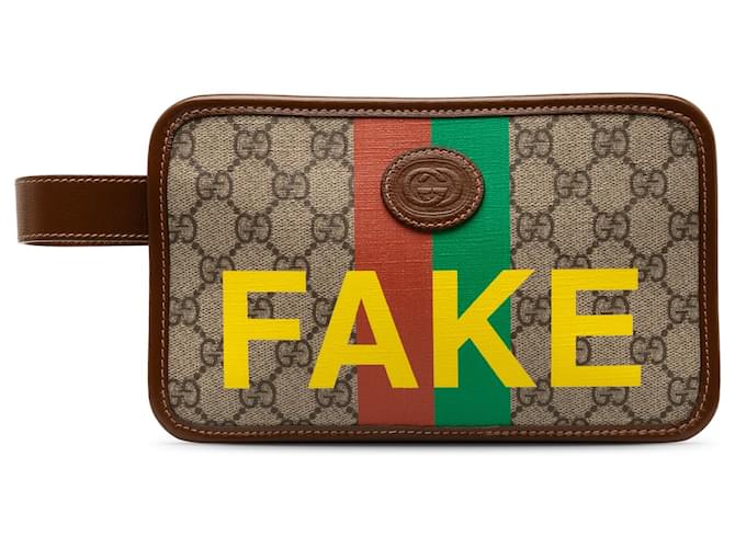 Gucci Brown GG Supreme Fake/Kein Kosmetikbeutel Braun Beige Leder Leinwand Kalbähnliches Kalb Tuch  ref.1371906
