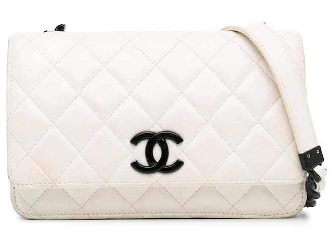 Wallet On Chain Carteira Chanel White Caviar My Everything em corrente Branco Couro  ref.1371923