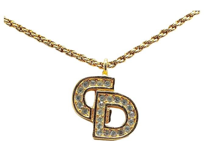 Collier pendentif strass logo doré Dior Métal Plaqué or  ref.1371925