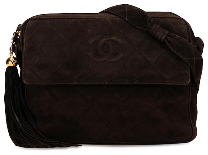 Camera Bolso para cámara con borlas de ante acolchado CC marrón de Chanel Castaño Marrón oscuro Suecia Cuero  ref.1371933