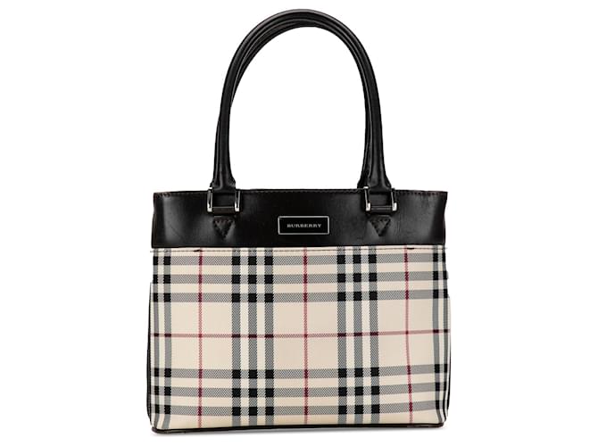 Bolsa Burberry Brown House Check Marrom Bege Lona Pano  ref.1371938