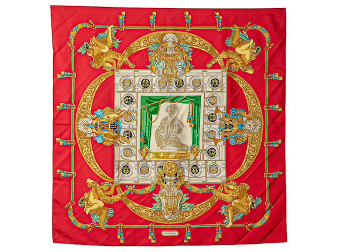 Hermès Foulard en soie rouge Hermes Hommage A Charles Garnier Tissu  ref.1371952