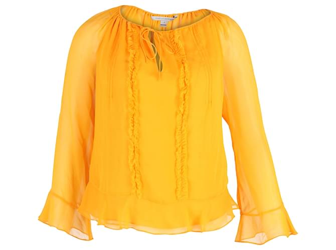 Diane Von Furstenberg Ruffled Sheer Sleeve Top in Yellow Silk Cotton  ref.1371982