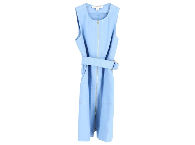 Diane Von Furstenberg Robe zippée sans manches sur le devant en coton bleu clair  ref.1371988