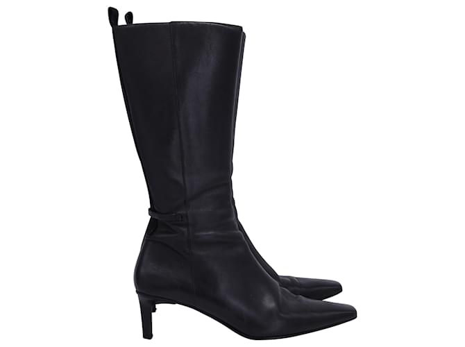 Gucci Low Heel Pointed Toe Boots in Black Leather  ref.1371989