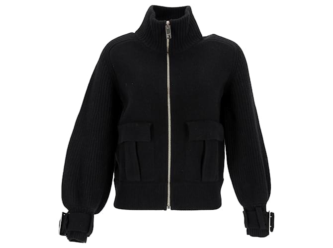 Burberry Lunan Veste Zippée sur le Devant Poignets à Boucle en Cachemire Noir Laine  ref.1371997