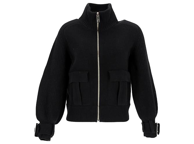 Burberry Lunan chaqueta con cremallera frontal y puños con hebilla en cachemir negro Cachemira Lana  ref.1371997