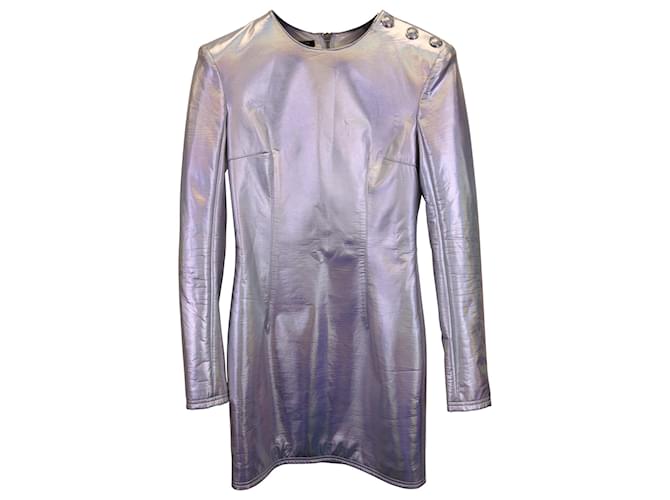 Balmain Irredescent Mini Dress in Metallic Silver Leather Silvery  ref.1371999