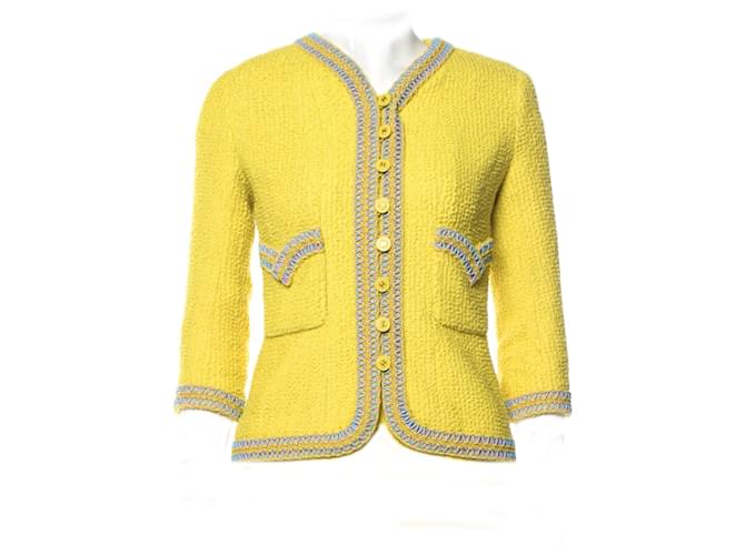 Chanel Colección de chaqueta de tweed amarilla de primavera de 1994. Amarillo  ref.1372024
