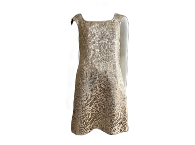 Marchesa Vestido de corte recto de jacquard de lamé dorado Seda Algodón Metal  ref.1372034